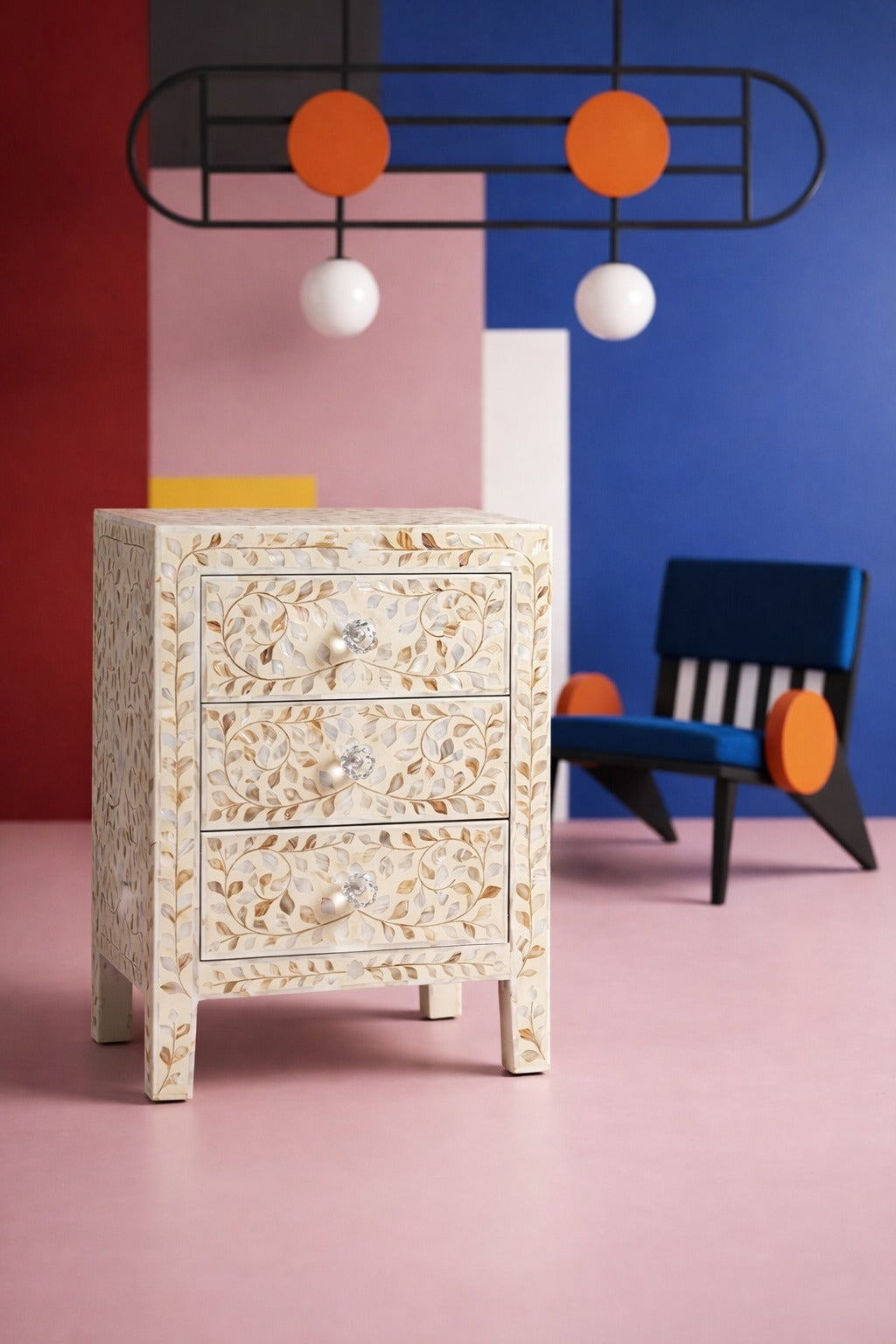 Midnight Garden Mother of Pearl Inlay Nightstand