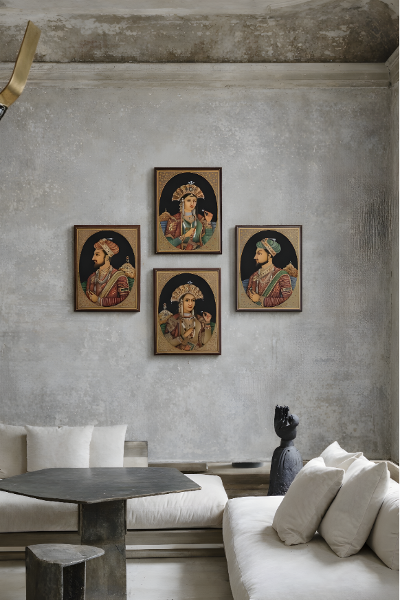 Mughal Emperor & Queen Painting: Hand-Painted Miniature Art on Paper