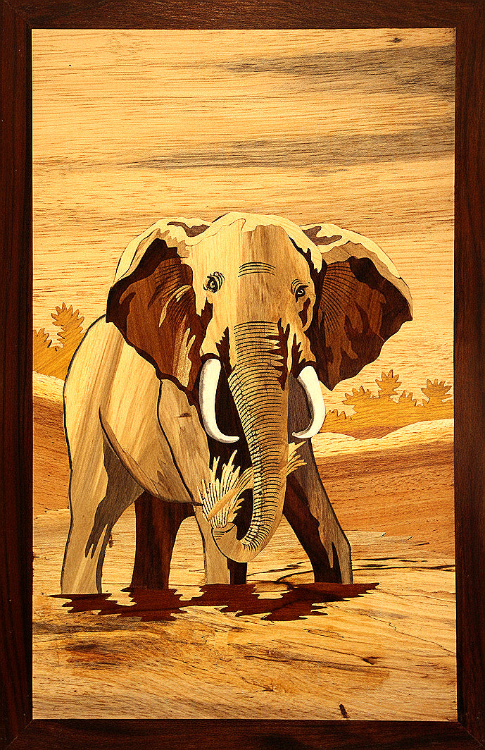 Royal Elephant – Handcrafted Mysore Rosewood Inlay Wall Art