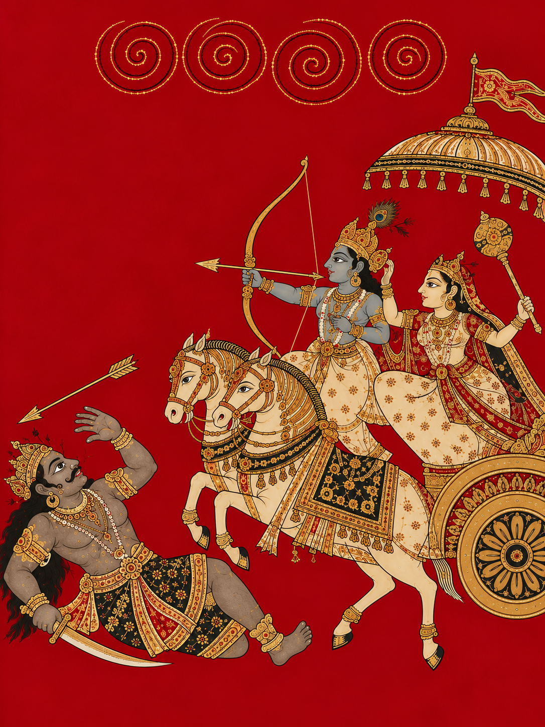 Art Print – “Naraka Chaturdashi”: Krishna and Satyabhama Vanquish Narakasura