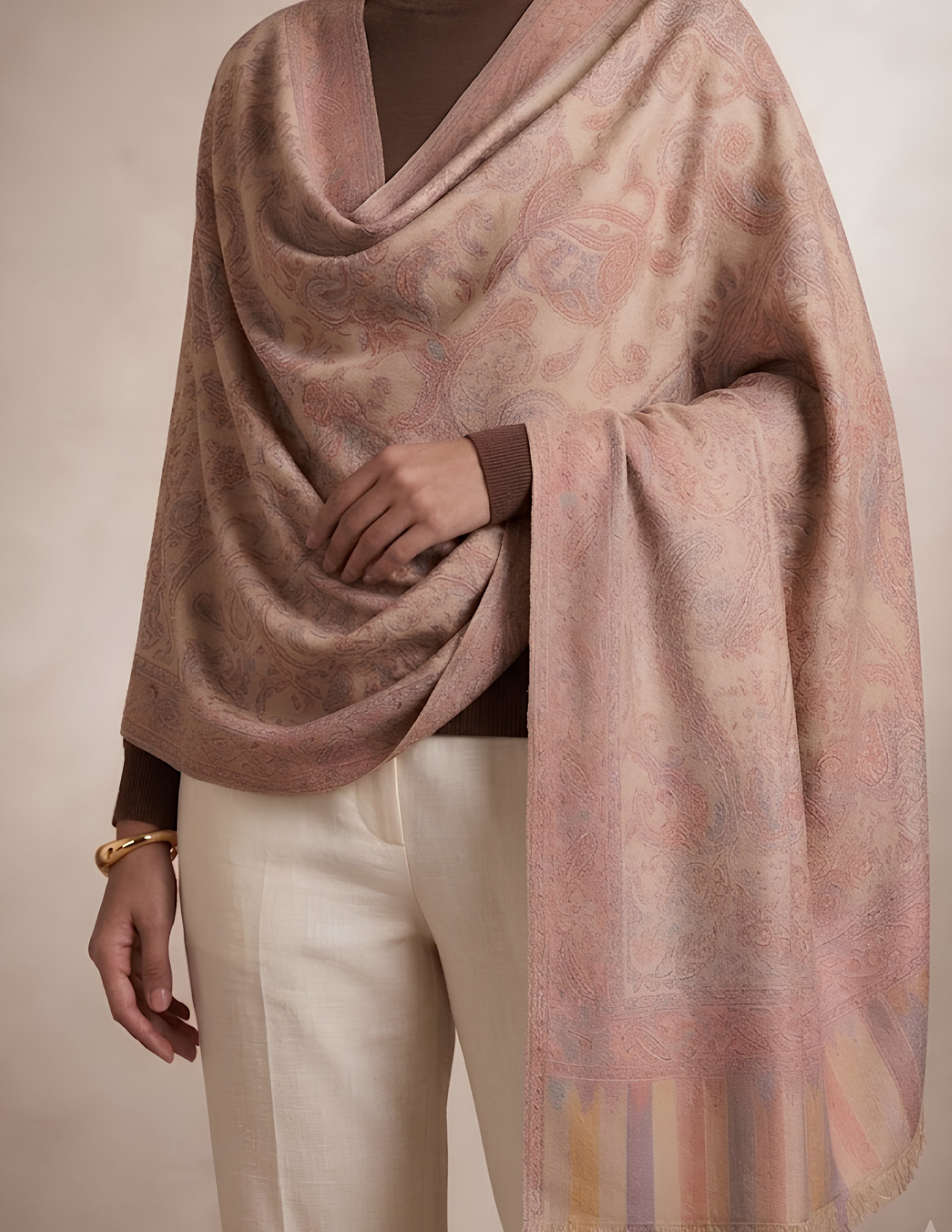 Naazneen Jamawar Kashmiri Stole (Unisex) – Ivory Paisley Micro Modal