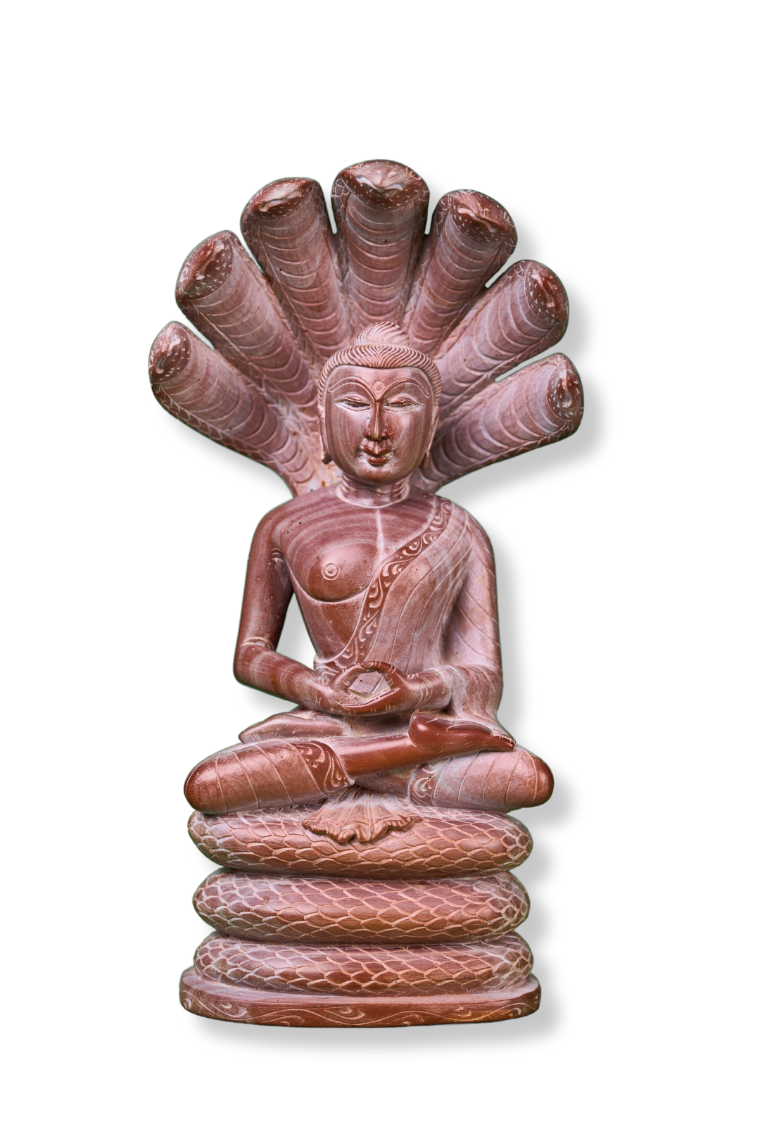 Buddha with Serpent 'Naga Buddha' in Red Stone