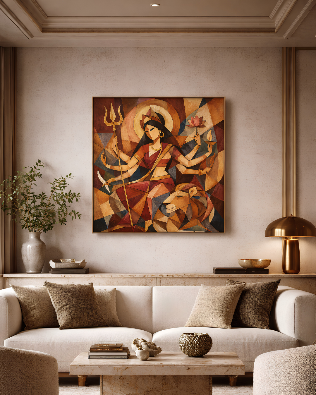 Pichwai – “Shakti Vaibhava”: Cubist Durga Enthroned with the Lion
