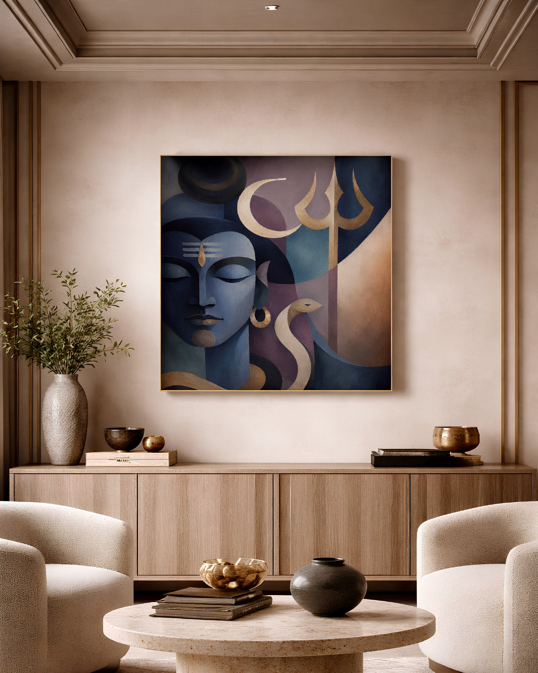 Pichwai – “Chandrasekhara”: Abstract Shiva in Indigo & Gold
