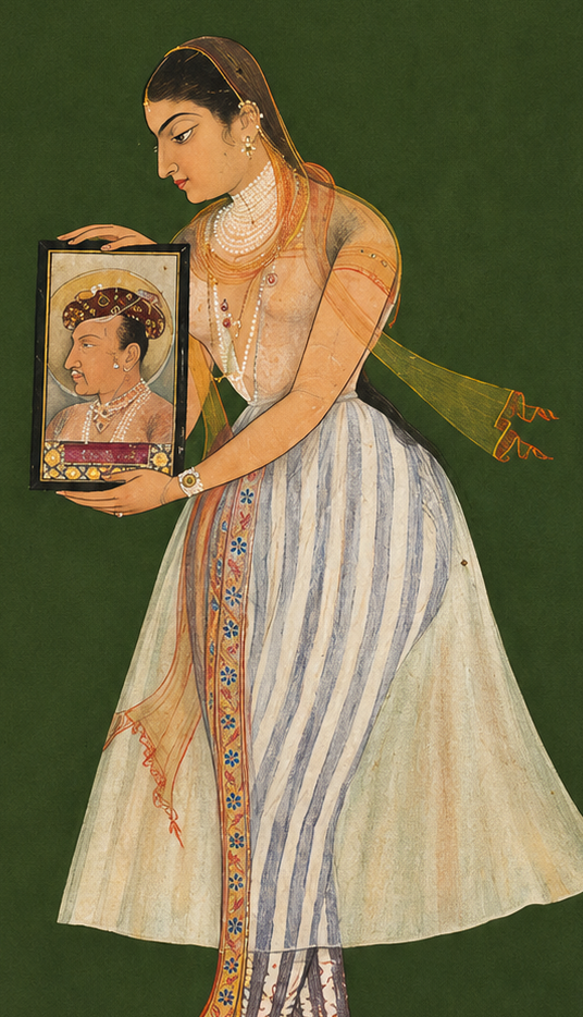 'Nur Jahan Holding a Portrait of Emperor Jahangir' Canvas Cloth Print, c.1627