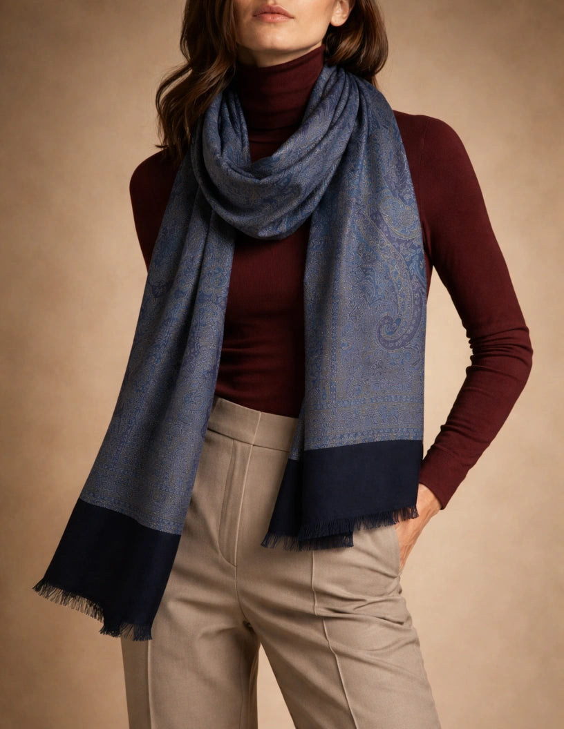 Parizaad Jamawar Kashmiri Stole (Unisex) – Midnight Blue Micro Modal