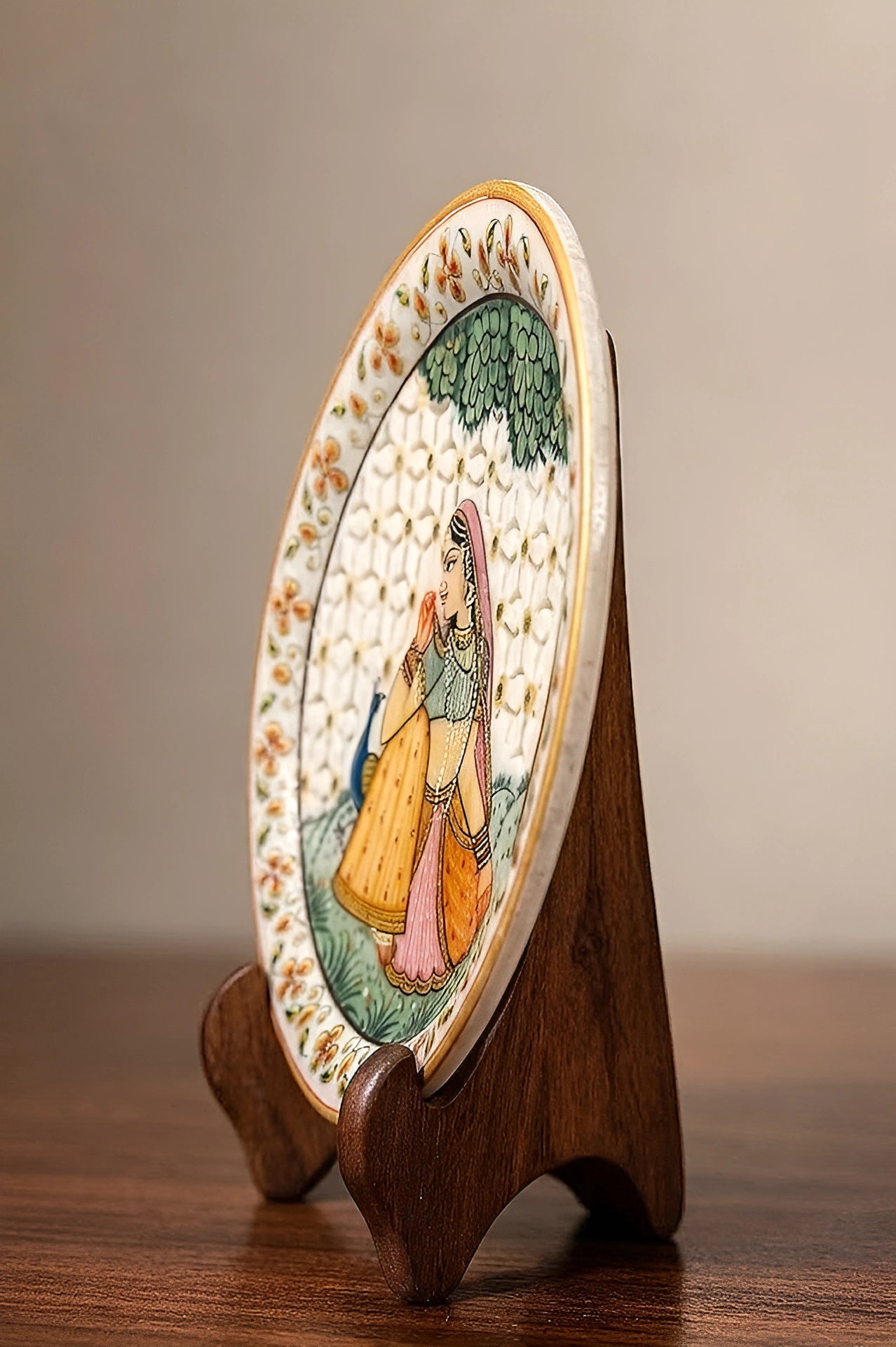 Garden Reverie of Rajputana – Rajasthani Miniature Marble Plate