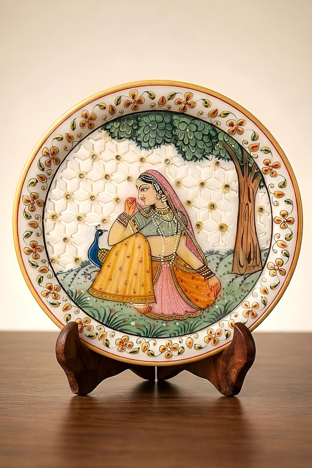Garden Reverie of Rajputana – Rajasthani Miniature Marble Plate