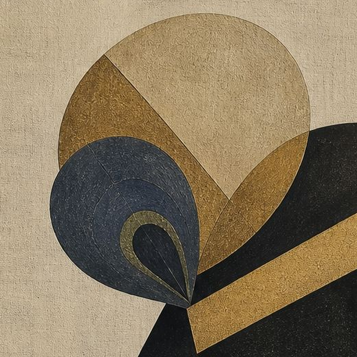 Handpainted – “Antaryami Mukhra”: Cubist Krishna Portrait in Gold & Indigo