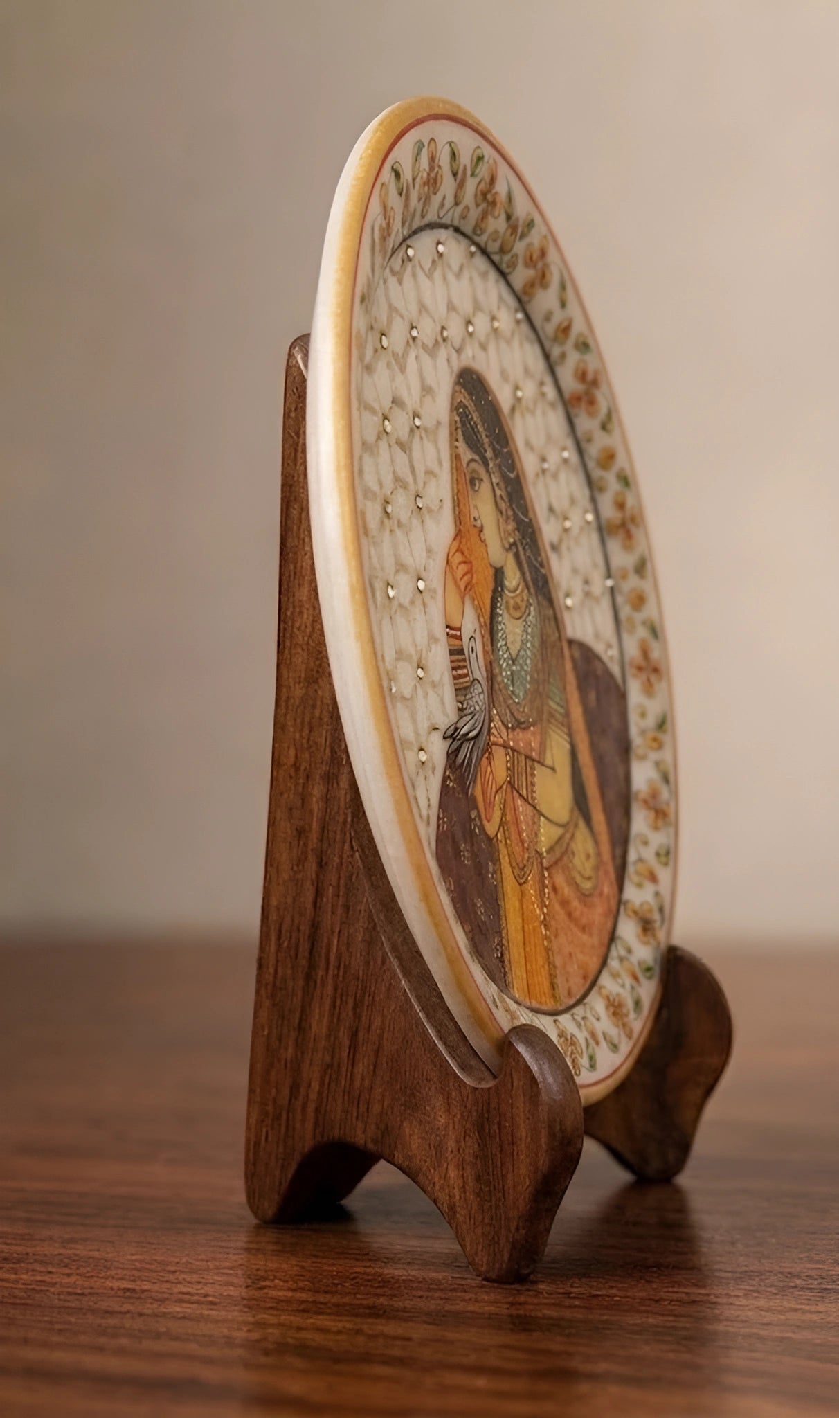 Whisper of the Palace Garden – Rajasthani Miniature Marble Plate