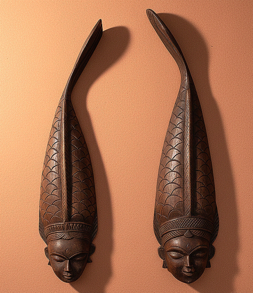 Kushmandi Wooden Mask Set – Fish Couple (Gomira Tradition, West Bengal)