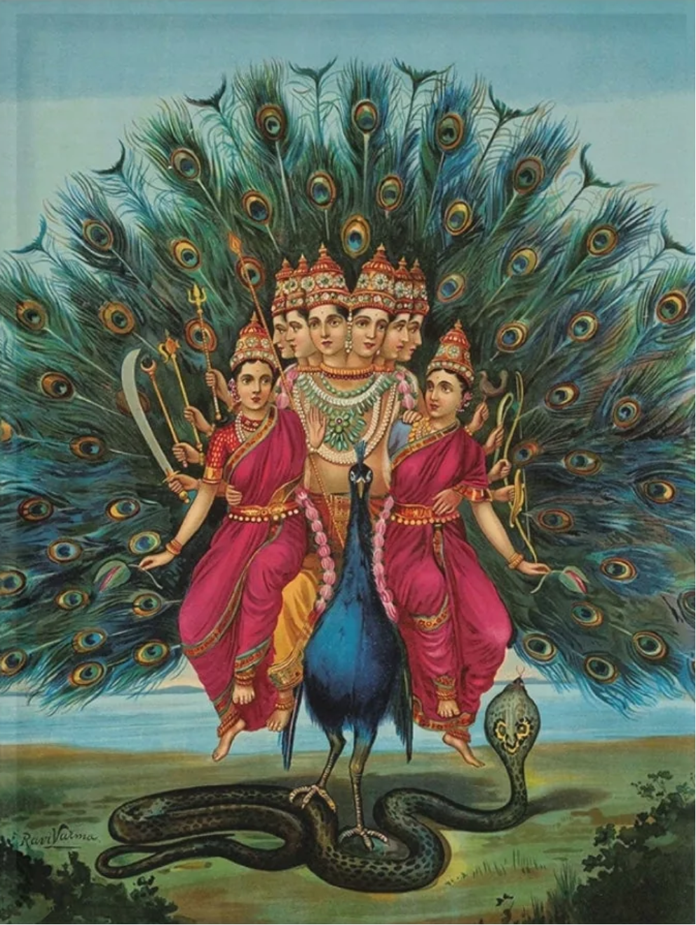 Raja Ravi Varma – "Murugan": The Six-Faced God of Victory and Divine Wisdom