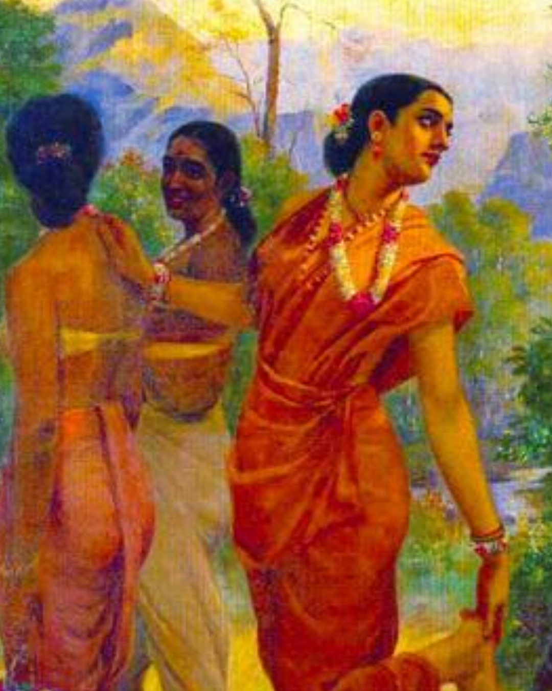 Raja Ravi Varma – "Shakuntala Looking Back to Glimpse Dushyanta": A Fleeting Glance of Love and Longing