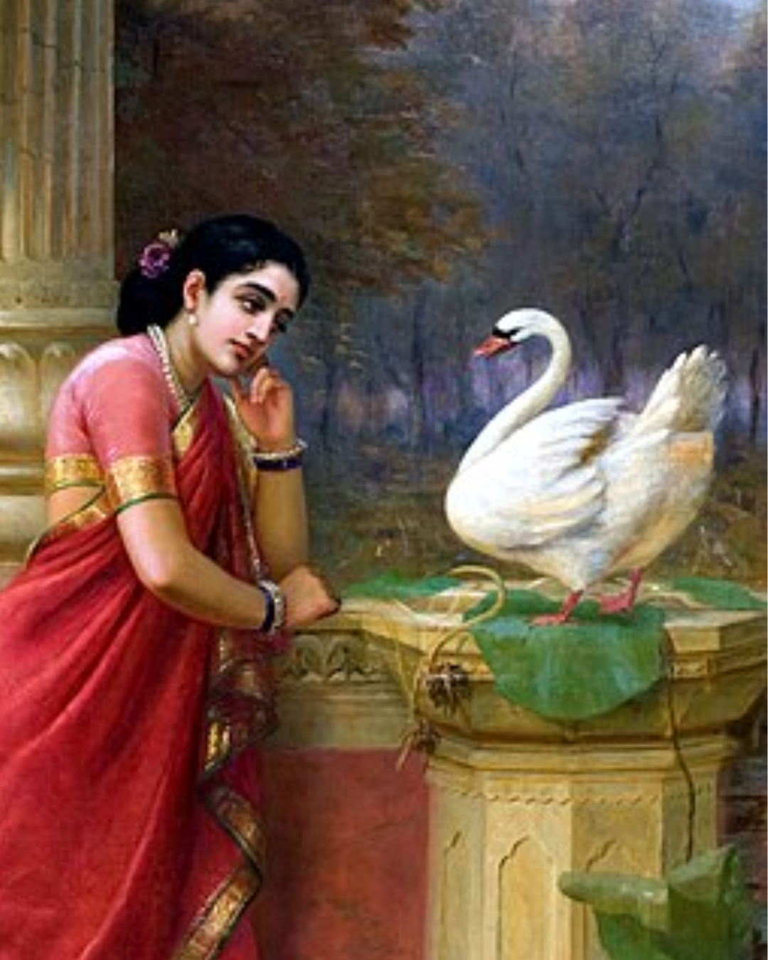 Raja Ravi Varma – "Hamsa Damayanti Samvada" (1899): A Swan's Message of Love and Longing
