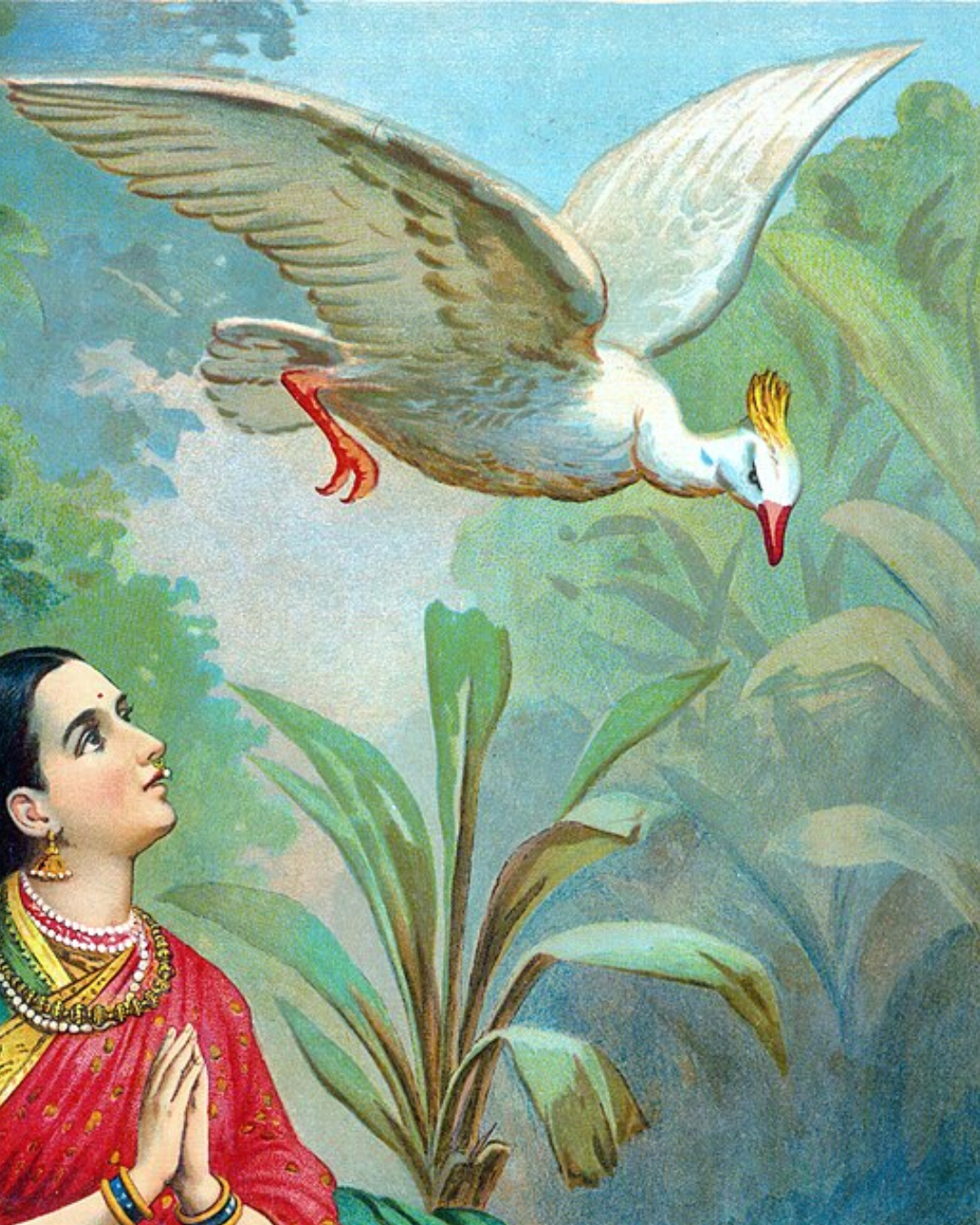 Raja Ravi Varma – "Hamsa Damayanti": Love's Divine Messenger in the Palace Garden