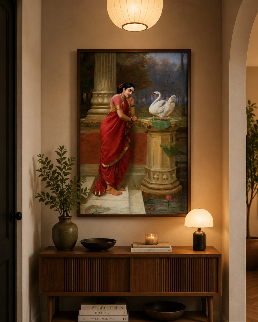 Raja Ravi Varma – "Hamsa Damayanti Samvada" (1899): A Swan's Message of Love and Longing
