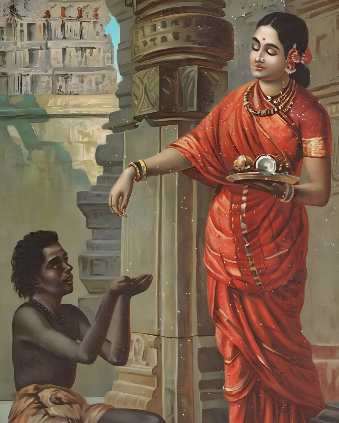 Raja Ravi Varma – "Mandodari" (1910): A Portrait of Virtue, Charity, and Quiet Devotion