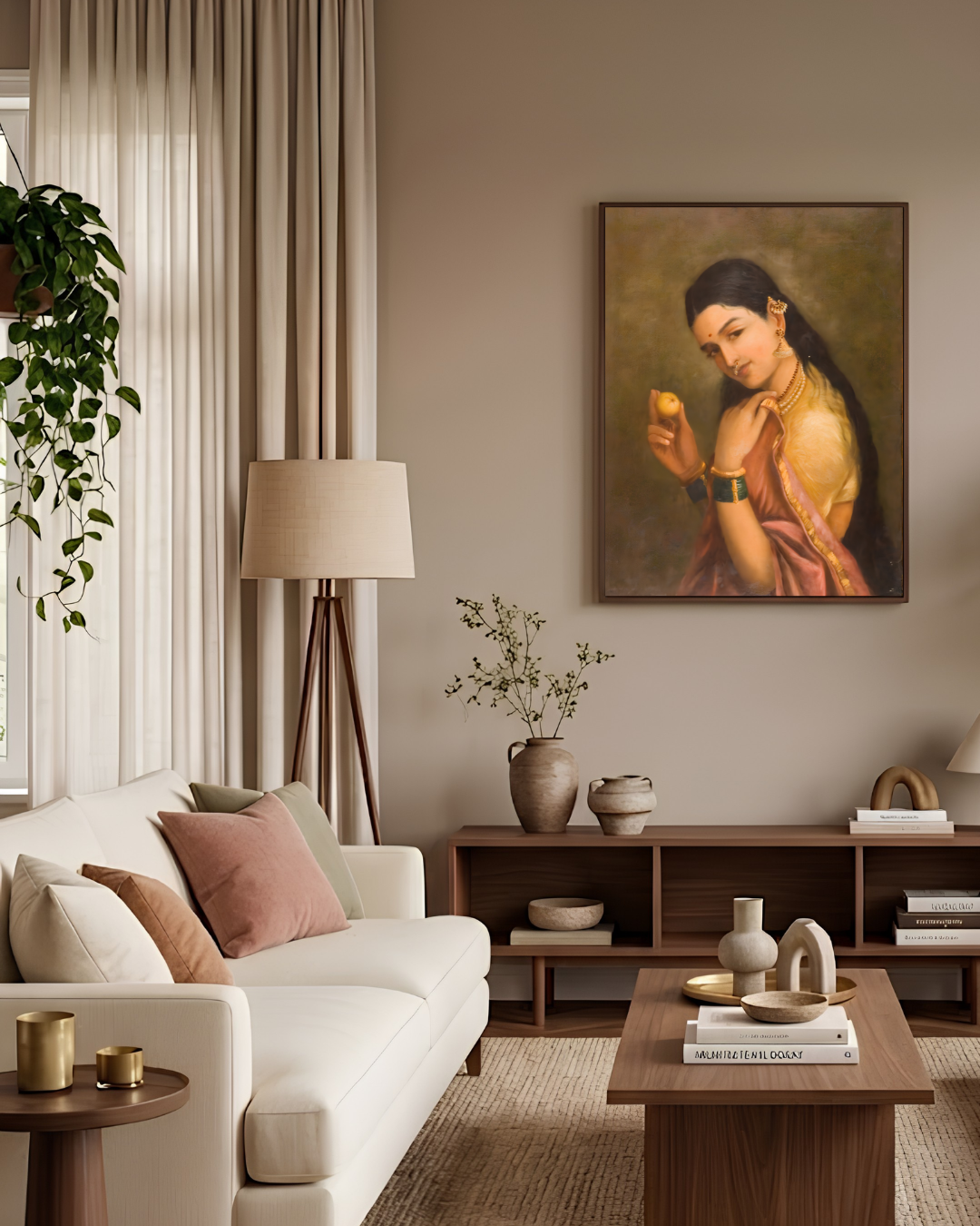 Raja Ravi Varma – "Woman Holding a Fruit": A Study in Grace, Beauty, and Quiet Contemplation