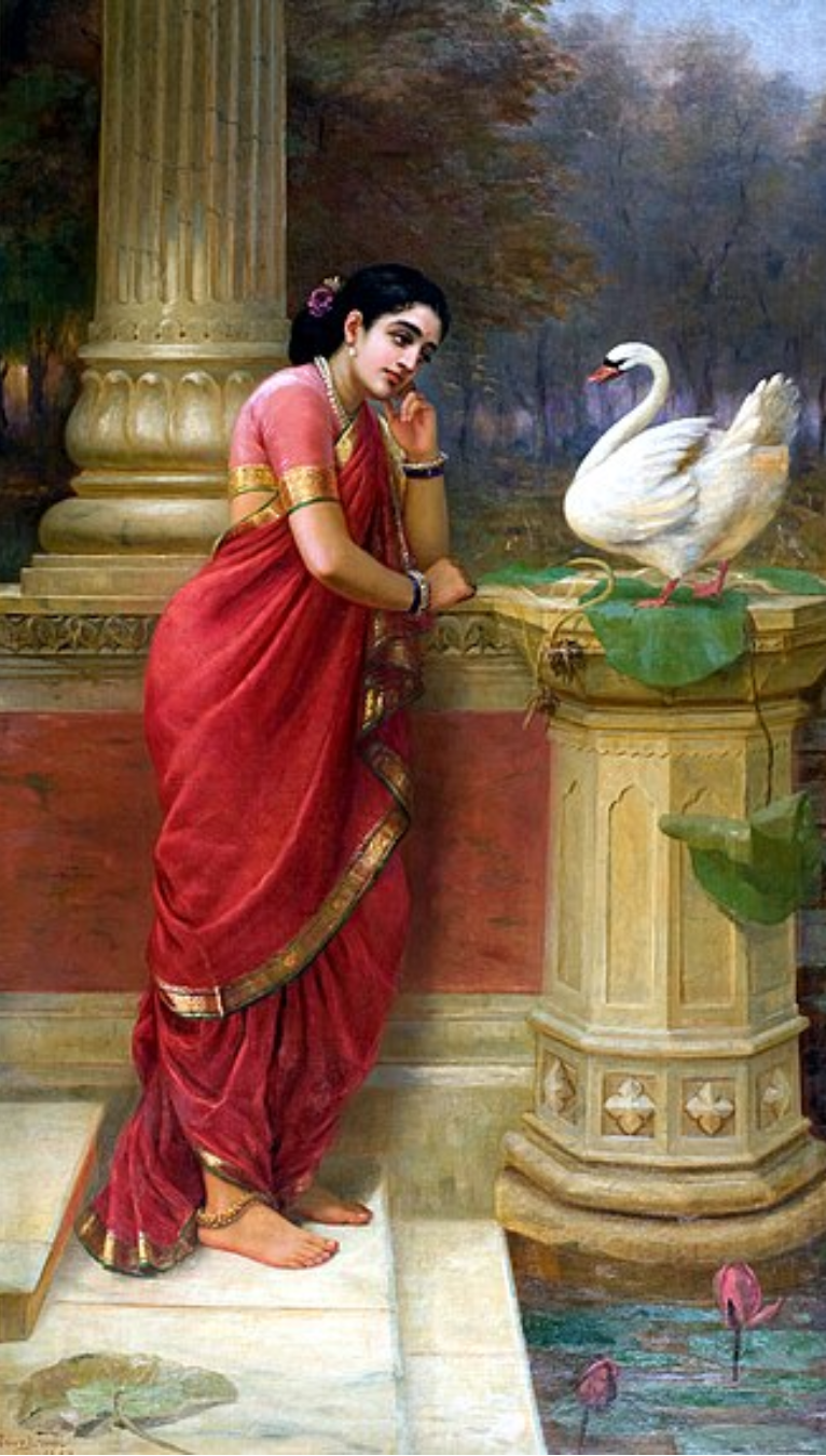 Raja Ravi Varma – "Hamsa Damayanti Samvada" (1899): A Swan's Message of Love and Longing