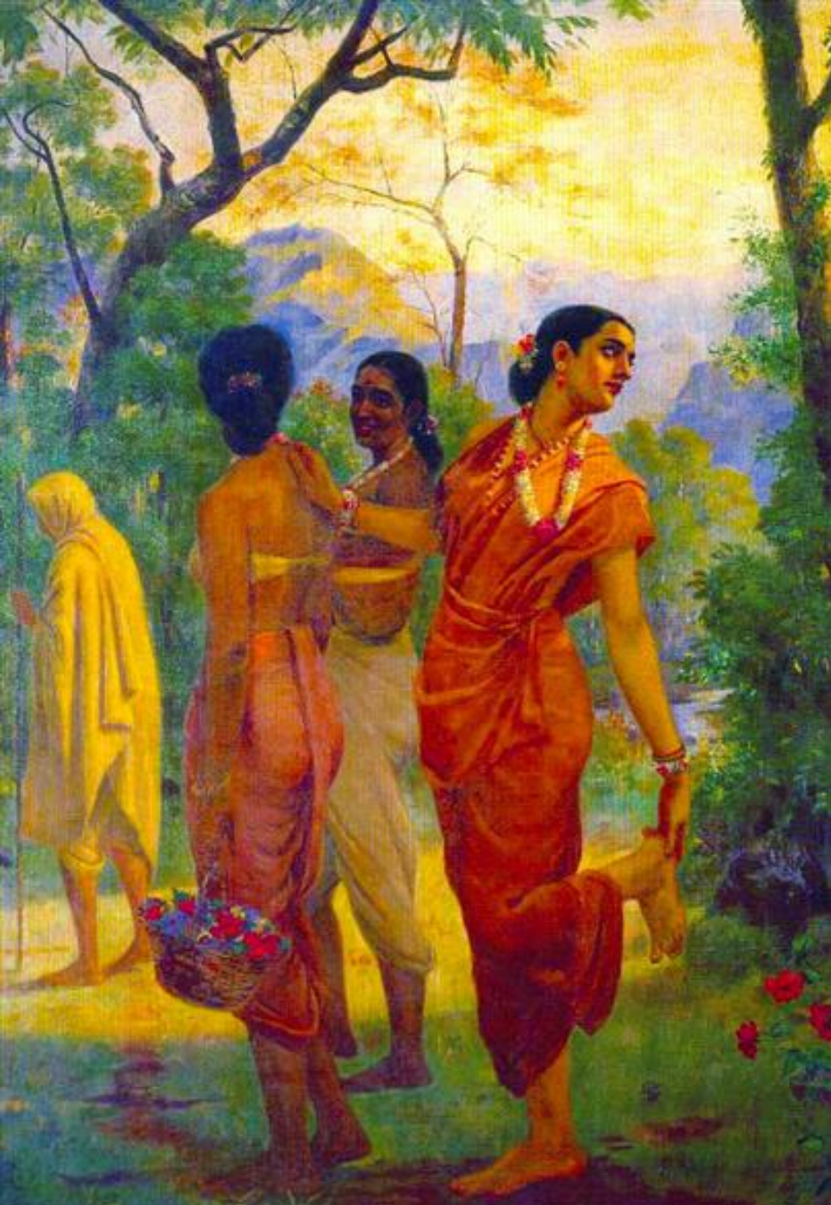 Raja Ravi Varma – "Shakuntala Looking Back to Glimpse Dushyanta": A Fleeting Glance of Love and Longing