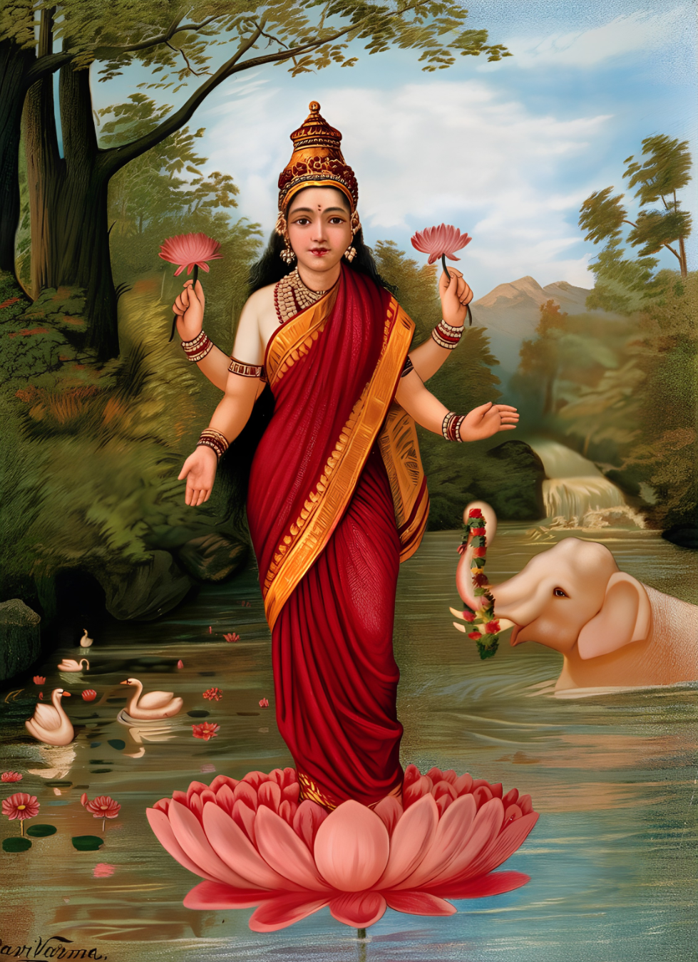 Raja Ravi Varma – "Lakshmi" (1896): The Eternal Goddess of Prosperity and Grace