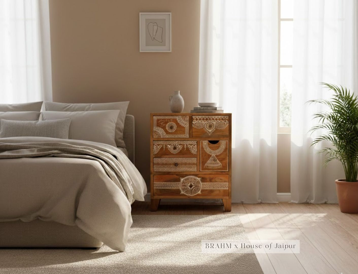 Rajika – Hand-Painted Solid Wood Bedside Chest