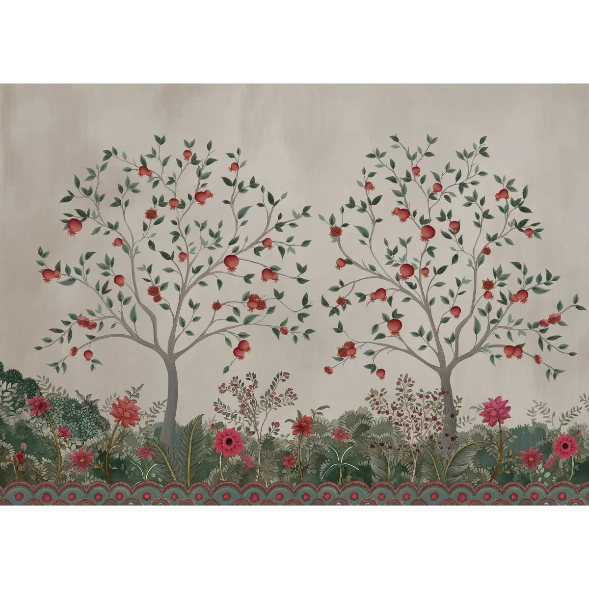 Luxury landscape style wall design highlighting Rang Baag elements with rich colors and balanced composition