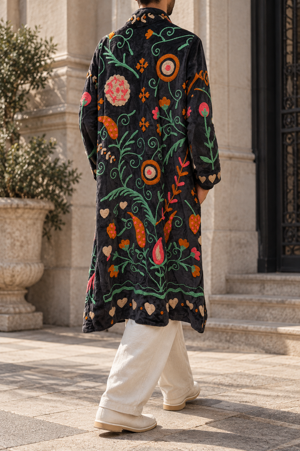 Rangrez Coat (Unisex) – Black Multicolour Embroidered Coat