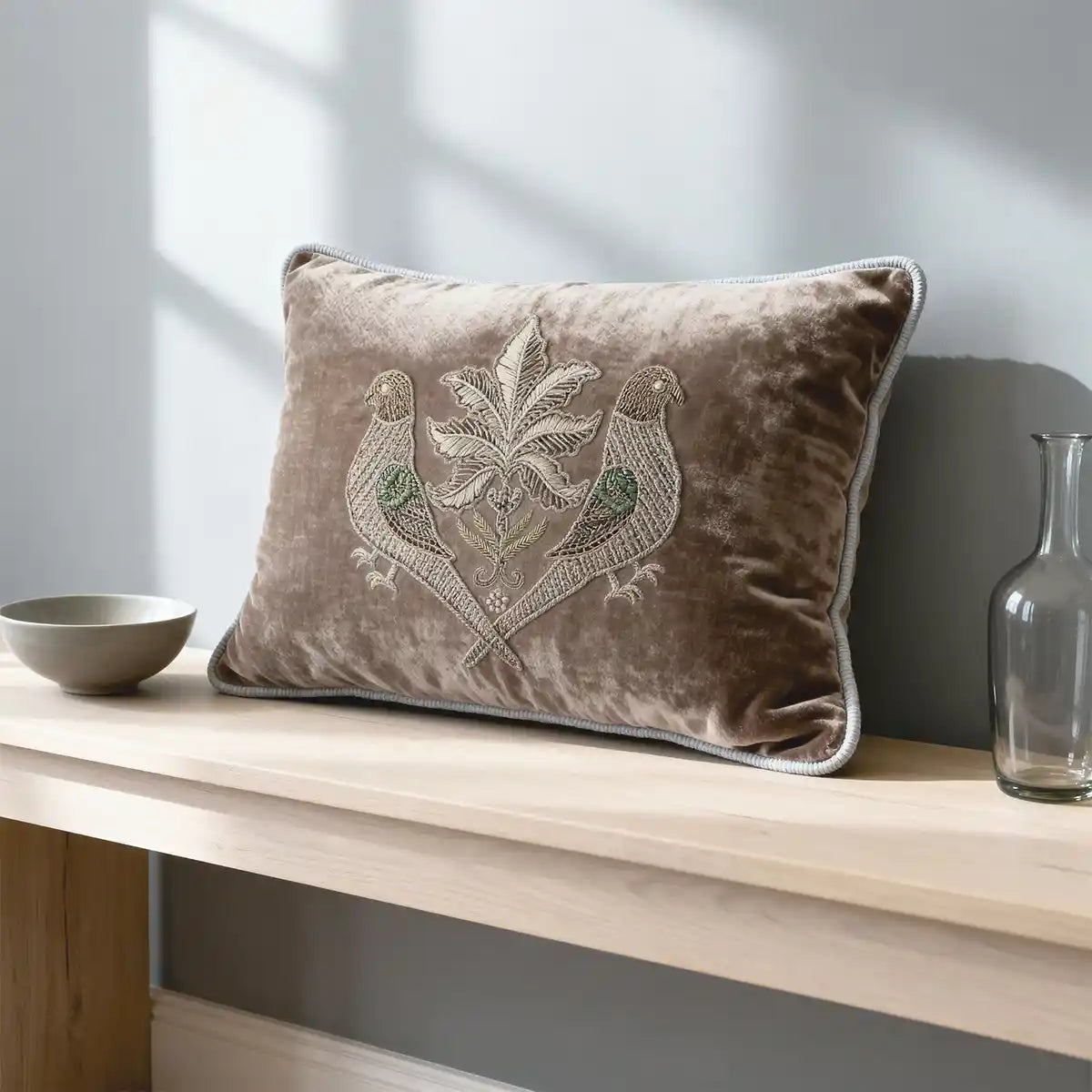 Noor Aviary Embroidered Cushion Covers – Set of Two