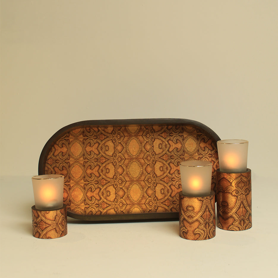 'Aruna' Glass Votive Set of 3 in Glass and Wood
