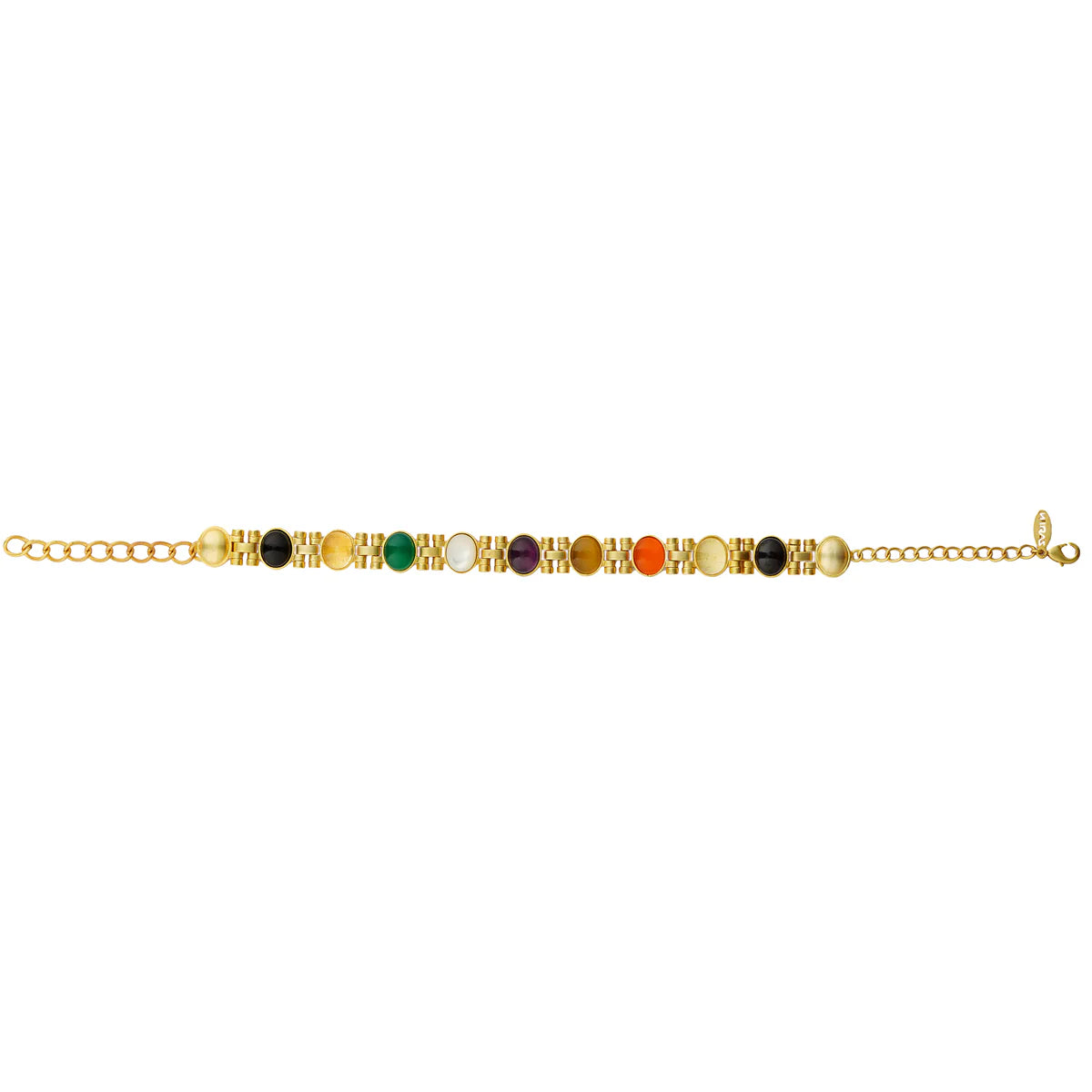 Gold Navratna choker necklace displayed on white background