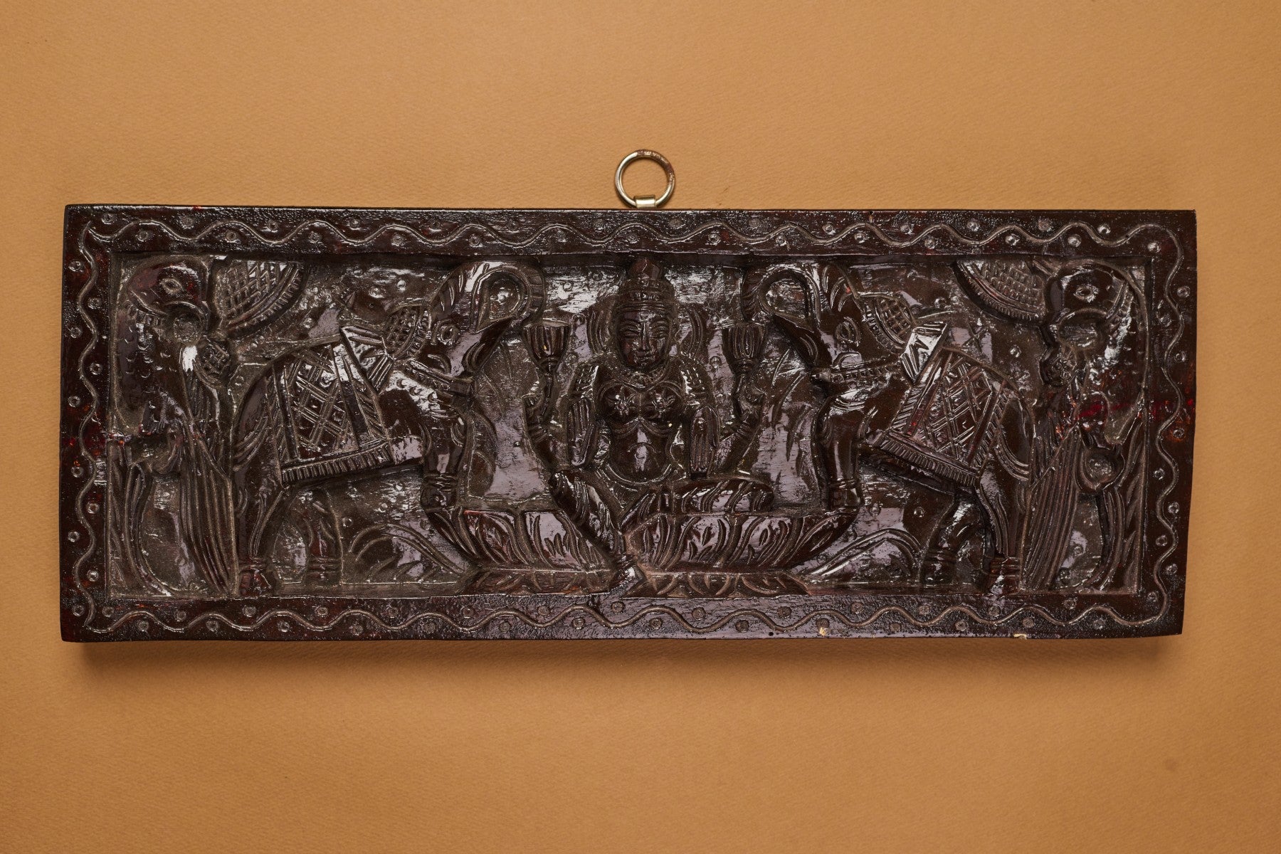 Brown Wooden Carved Wall Hanging (Horizontal)