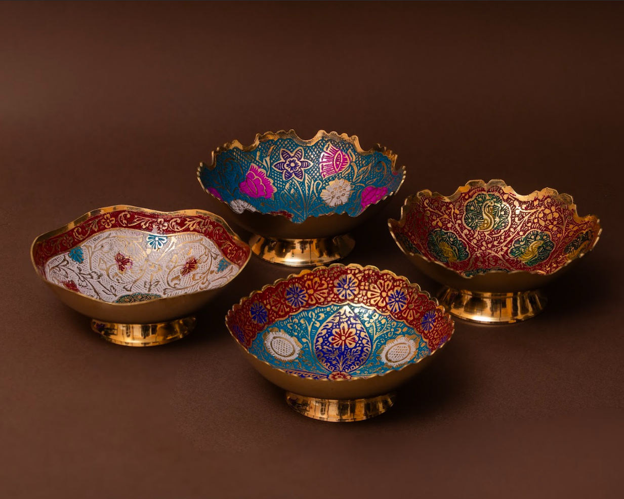 Brass Fruit Bowl Set of 4: Festival Bloom