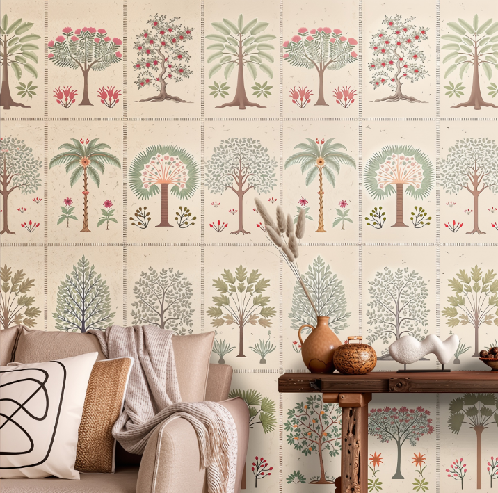 Pravaah: "Beige Botanical" Wallpaper