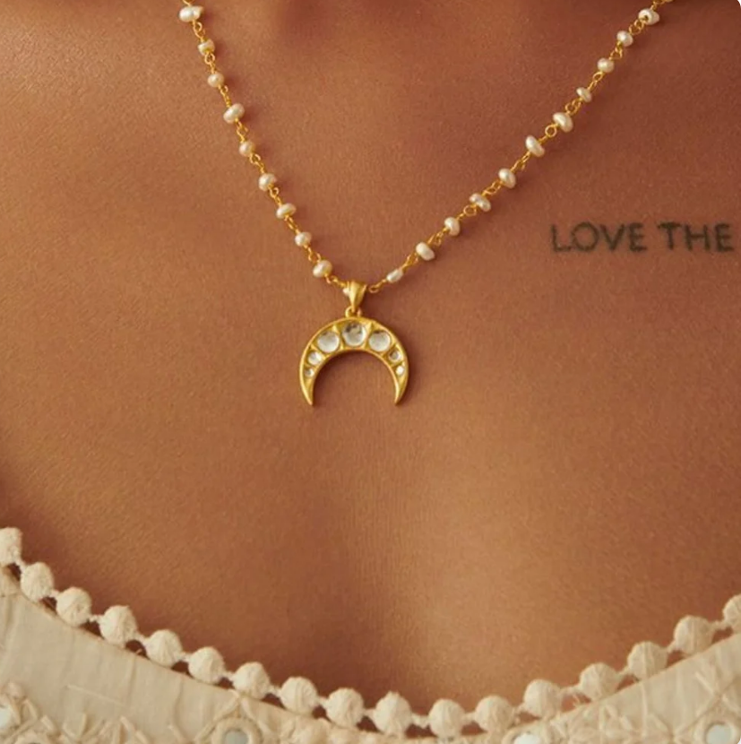 Chaand ka Nagma Necklace with Mirror Polki and Pearls