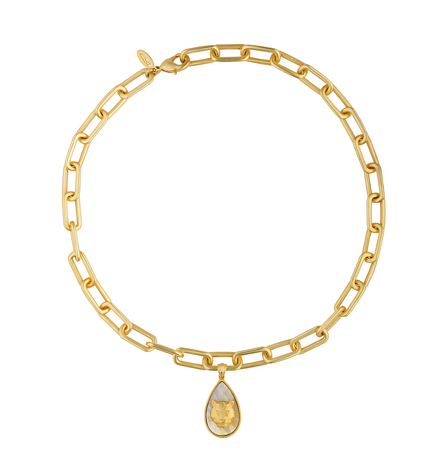 Tigris Charm Tiger Link Necklace with Mother of Pearl