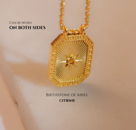 Scorpio Zodiac Tablet Reversible Necklace with Citrine