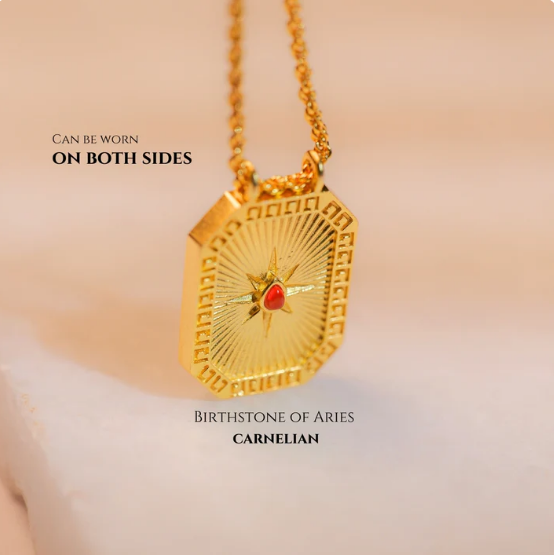 Cancer Zodiac Tablet Reversible Necklace with Carnelian
