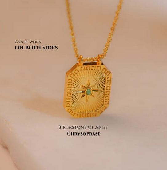Taurus Zodiac Tablet Reversible Necklace with Chrysoprase