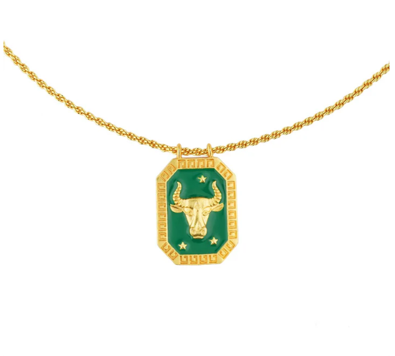 Taurus Zodiac Tablet Reversible Necklace with Chrysoprase