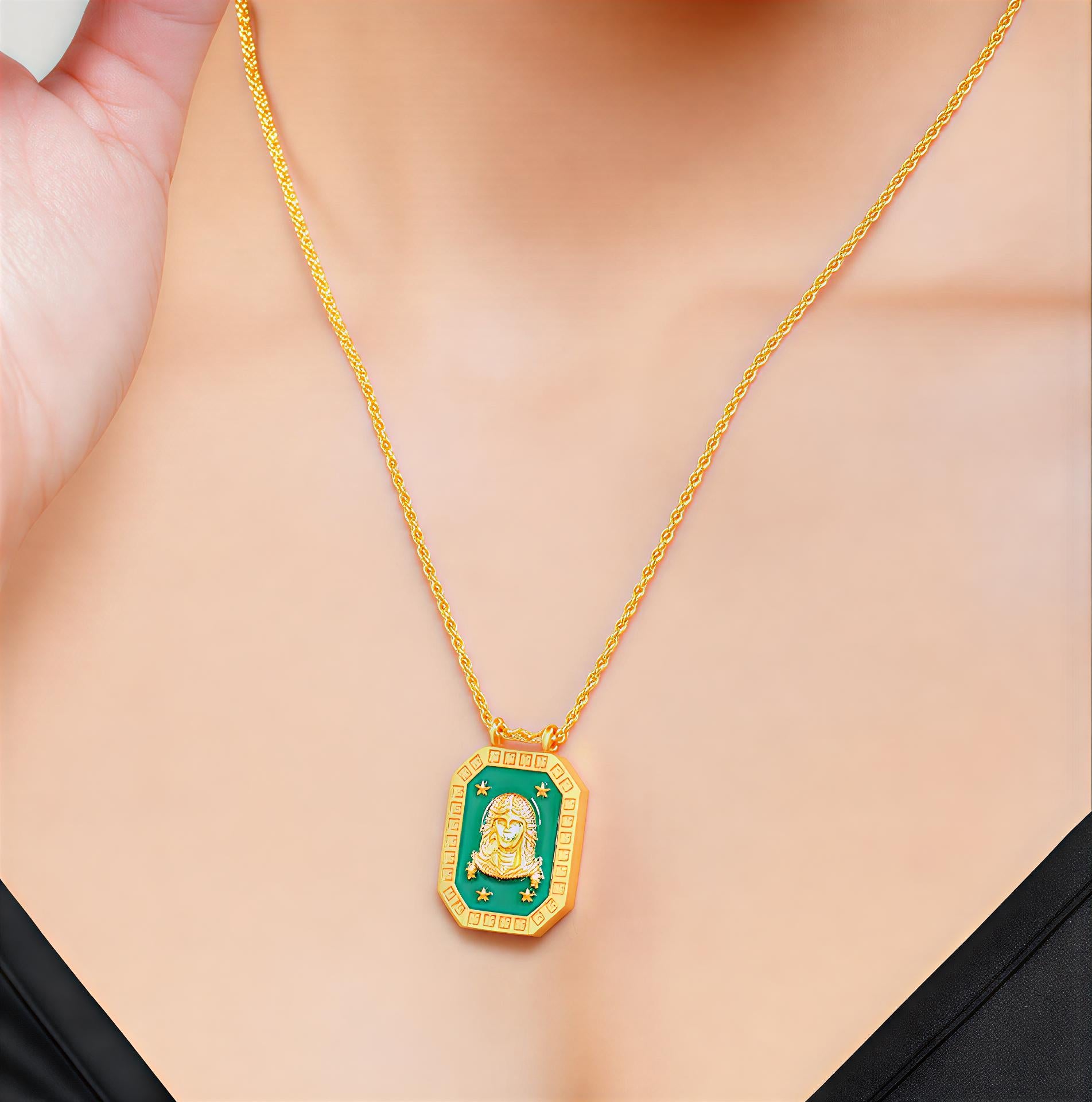 Virgo Zodiac Tablet Reversible Necklace with Lapis Lazuli