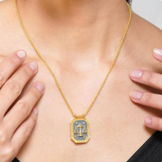 Libra Zodiac Tablet Reversible Necklace with Opal