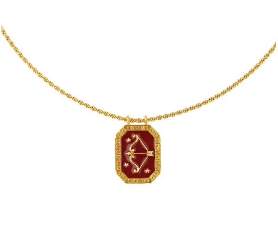 Sagittarius Zodiac Tablet Reversible Necklace with Blue Topaz