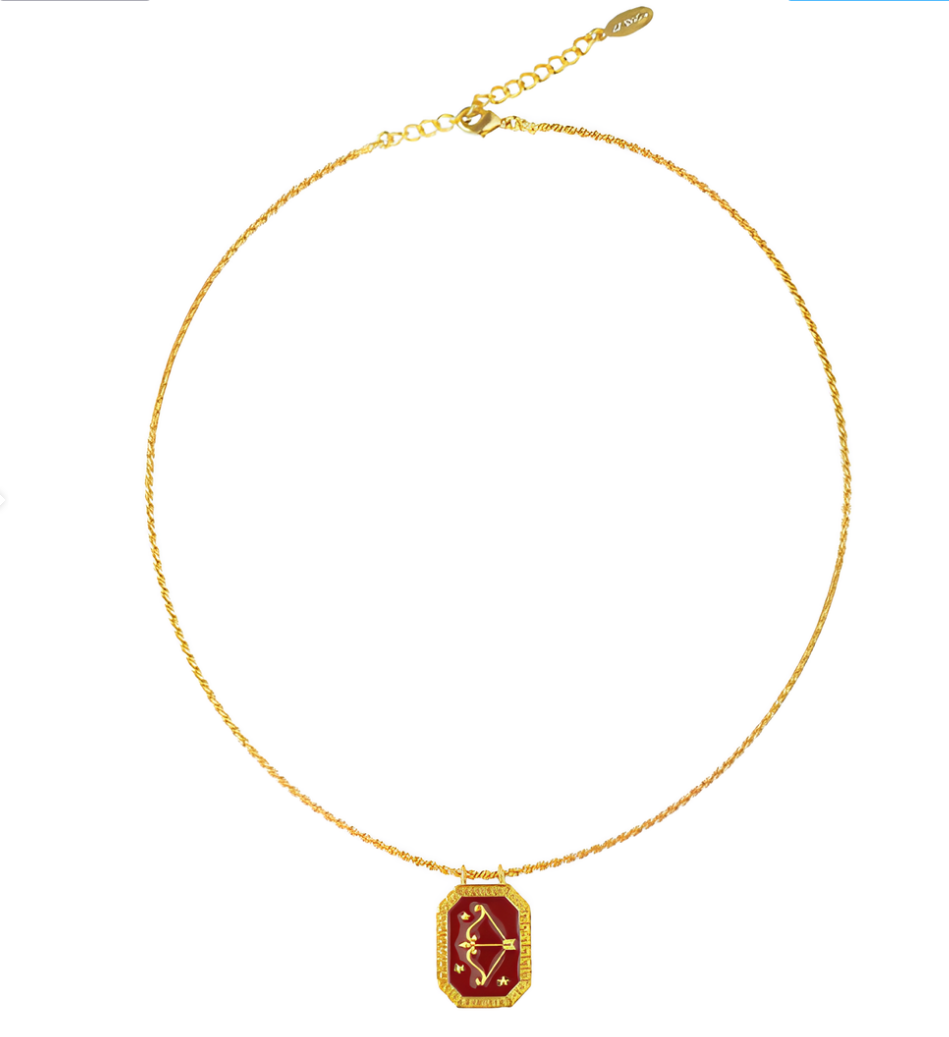 Sagittarius Zodiac Tablet Reversible Necklace with Blue Topaz