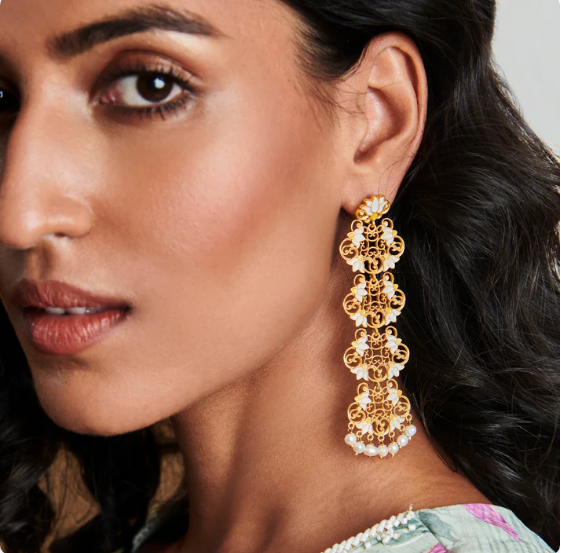 Lotus grace statement earrings in white enamel