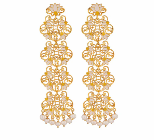 Lotus grace statement earrings in white enamel