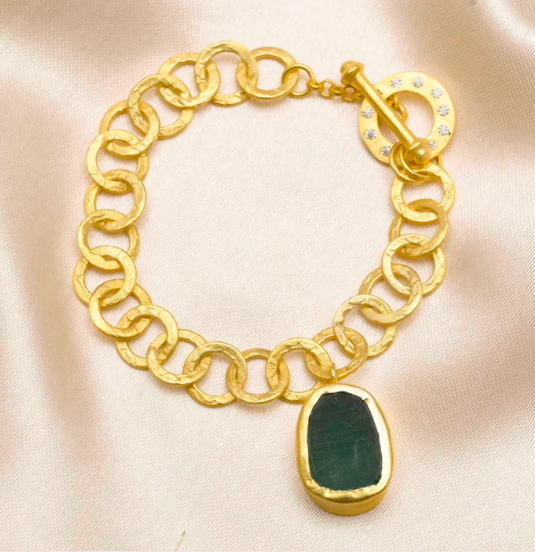 The Gorgeous Slip-It-On Green Chalcedony Gold Bracelet