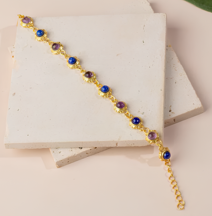 Amethyst and Lapis Lazuli Unisex Bracelet