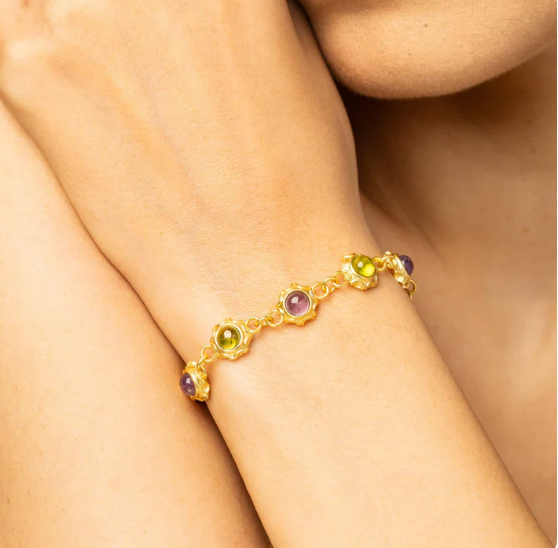 Peridot and Amethyst Unisex Bracelet