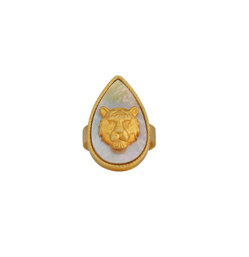 Tigris Charm Tiger Ring With Mother Of Pearl